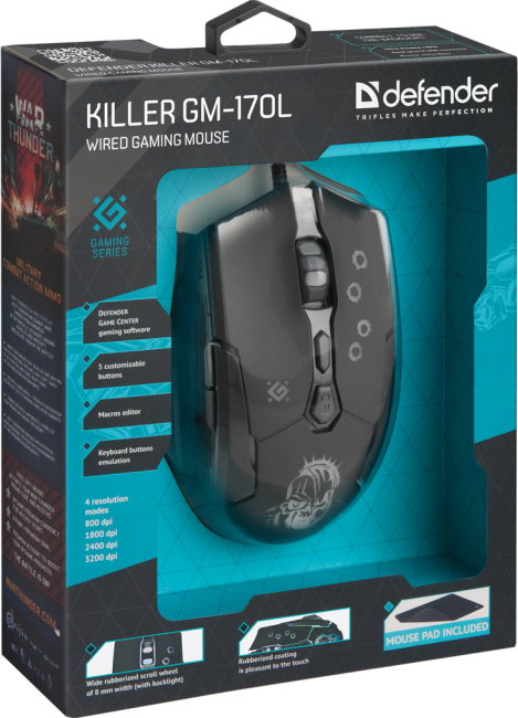 Defender Проводная игровая мышь Killer GM-170L оптика,7кнопок,800-3200dpi Defender Killer GM-170L