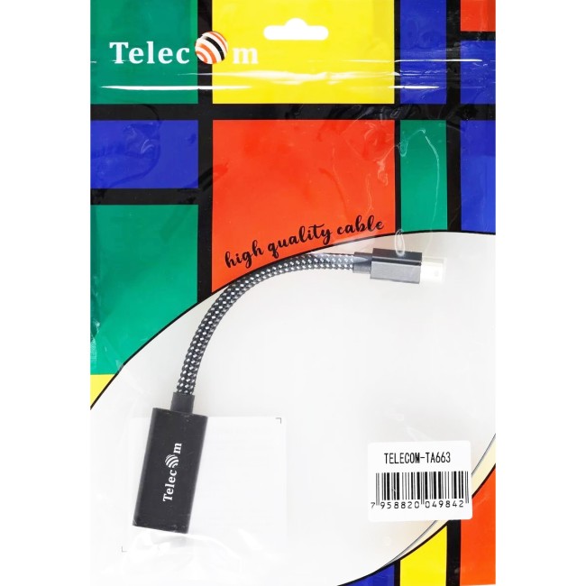 Адаптер miniDP-M --> HDMI-F 4K@120Hz, 8K@30Hz, оплетка, 0.15м Telecom (TA663) VCOM TA663