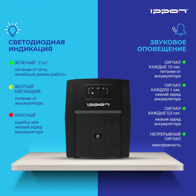 Башенный линейно-интерактивный ИБП с разъемами Schuko, мощностью 1500 Ва Ippon 1108022