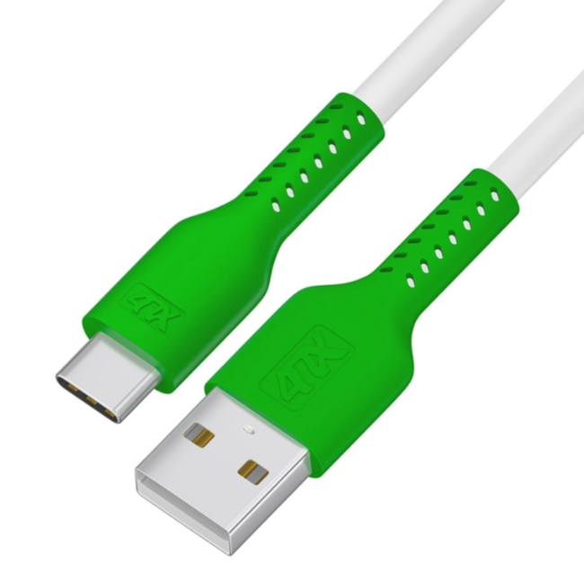 Кабель 0.5m TypeC, QC, белый, зеленый ПВХ 4PH 4PH-R90122