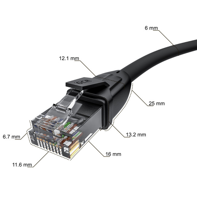 GCR Патч-корд прямой 5.0m UTP кат.6, черный, 24 AWG, ethernet high speed, RJ45, T568B, GCR-52534 Greenconnect RJ45(m) - RJ45(m) Cat. 6 U/UTP PVC 5м