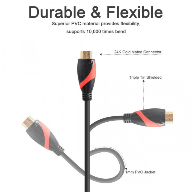 Кабель HDMI 19M/M ver. 2.0 black red, 0.5m VCOM <CG525-R-0.5> VCOM HDMI (m) - HDMI (m) 0.5м