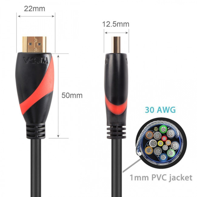 Кабель HDMI 19M/M ver. 2.0 black red, 0.5m VCOM <CG525-R-0.5> VCOM HDMI (m) - HDMI (m) 0.5м