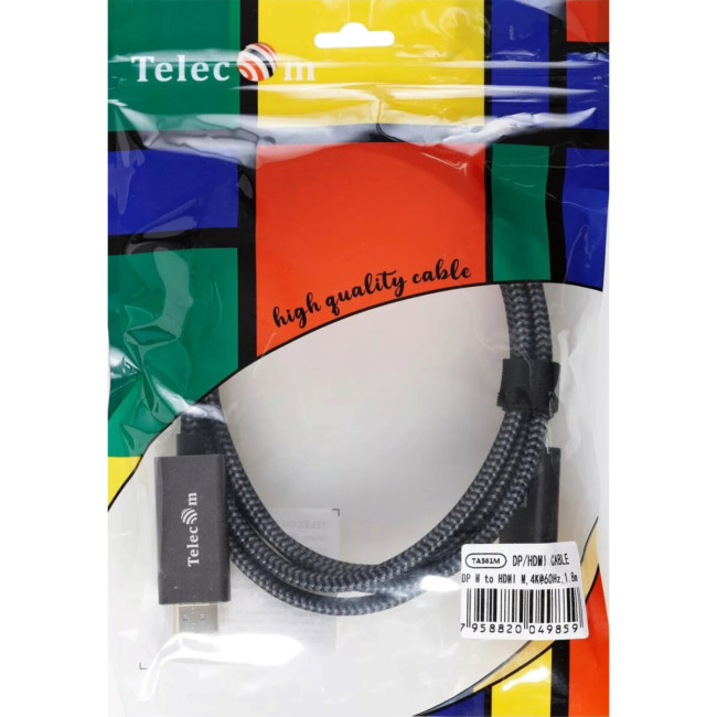 Кабель DisplayPort M-> HDMI M 4K@60Hz 1.8m Telecom,оплетка (TA561M-1.8M) VCOM TA561M-1.8M