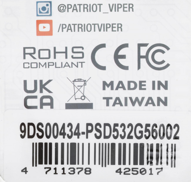Память DDR5 32GB 5600MHz Patriot PSD532G56002 Память DDR5 32GB 5600MHz Patriot PSD532G56002