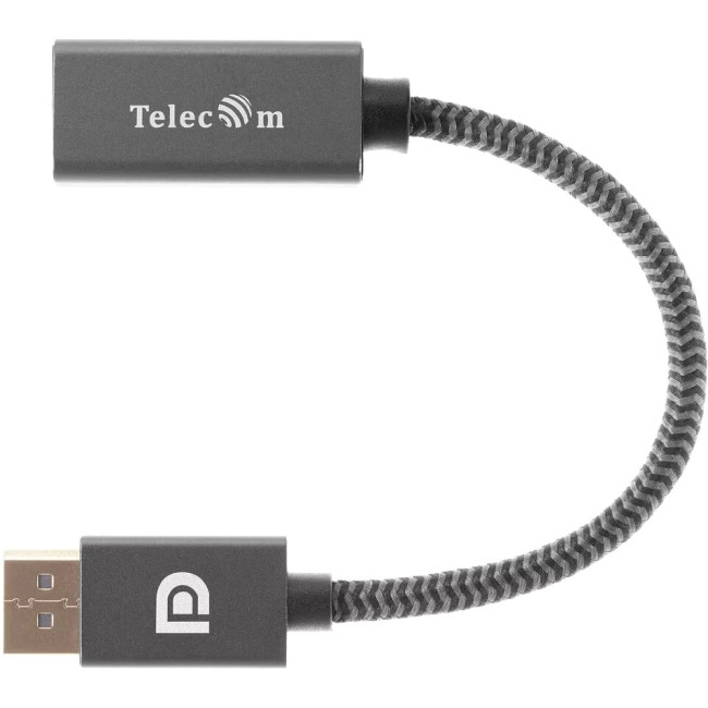 Кабель-переходник DP --> HDMI-F 0.2m , серый металлик, оплетка, 4K@60Hz, Telecom (TA560) VCOM TA560 Кабель-переходник DP --> HDMI-F 0.2m , серый металлик, оплетка, 4K@60Hz, Telecom (TA560) VCOM TA560