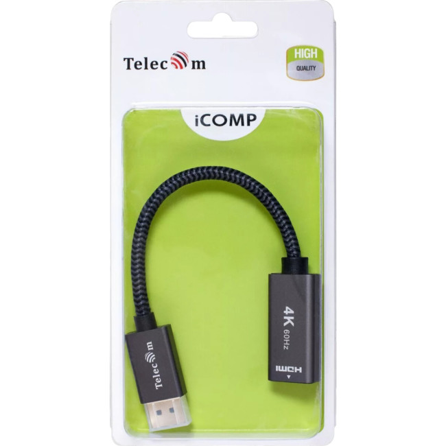 Кабель-переходник DP --> HDMI-F 0.2m , серый металлик, оплетка, 4K@60Hz, Telecom (TA560) VCOM TA560 Кабель-переходник DP --> HDMI-F 0.2m , серый металлик, оплетка, 4K@60Hz, Telecom (TA560) VCOM TA560