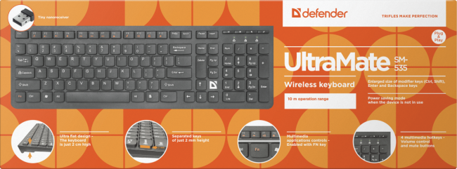 Defender Беспроводная клавиатура UltraMate SM-535 RU,черный,мультимедиа Defender UltraMate SM-535
