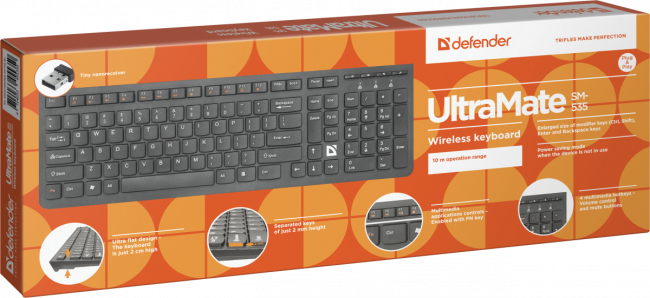 Defender Беспроводная клавиатура UltraMate SM-535 RU,черный,мультимедиа Defender UltraMate SM-535