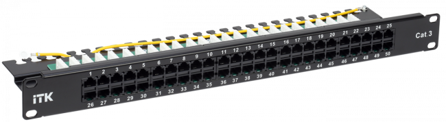 1U телефонная патч-панель кат. 3 50 порт. RJ45 (Dual) ITK PP50-1UC03U-D05 1U телефонная патч-панель кат. 3 50 порт. RJ45 (Dual) ITK PP50-1UC03U-D05