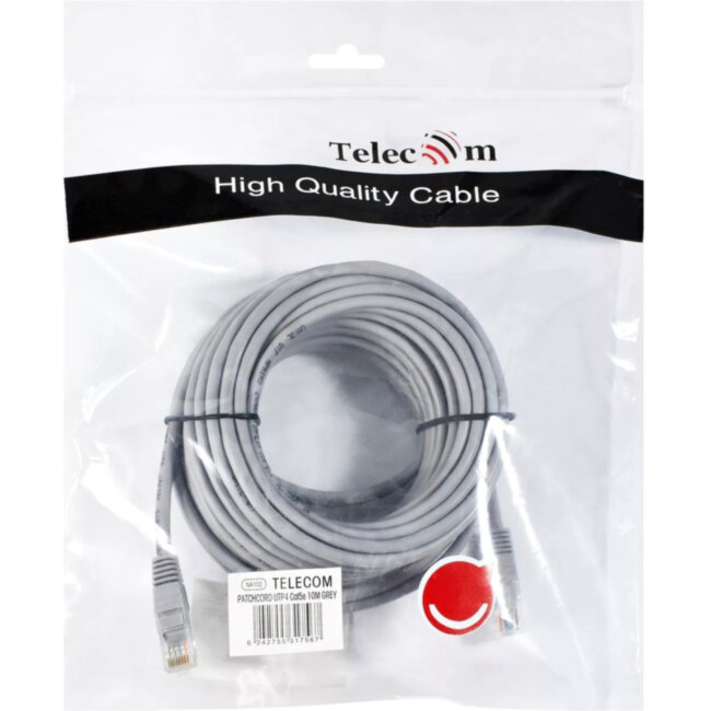 Патчкорд литой "Telecom" UTP кат.5е 10,0м серый VCOM NA102--10M