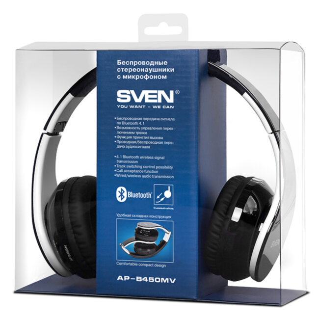Наушники с микрофоном SVEN AP-B450MV, черный-белый (Bluetooth) Sven AP-B450MV