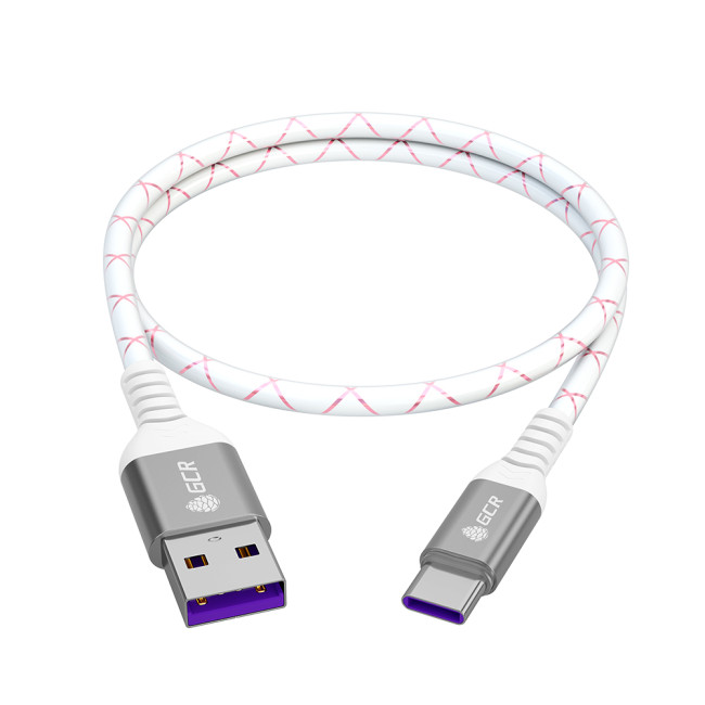 GCR Кабель 0.5m, TypeC, быстрая зарядка 18W, поддержка QC, PD, бело-розовый, AL case серебро, 28/24 AWG, GCR-55289 Greenconnect GCR-55289