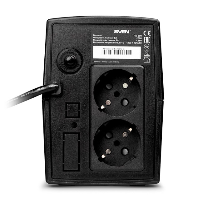 ИБП SVEN Pro 800, линейно-интерактивный, автоматический стабилизатор напряжения, 480Вт, 800Ва, 2 евророзетки Sven Pro 800