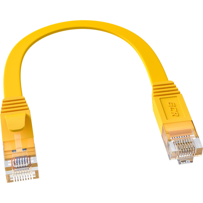 GCR Патч-корд PROF плоский прямой 0.15m, UTP медь кат.6, желтый, 30 AWG, ethernet high speed 10 Гбит/с, RJ45, T568B, GCR-53033 Greenconnect GCR-53033
