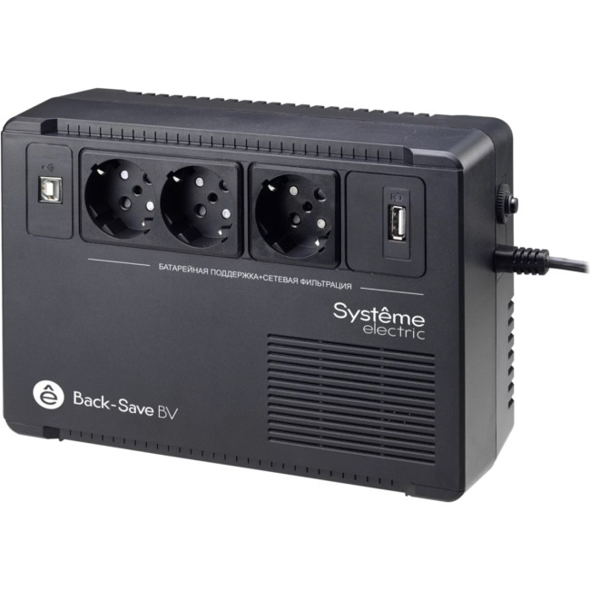 ИБП Systeme Electric Back-Save BV 800 ВА, автоматическая регулировка напряжения, 3 розетки Schuko, 230 В, 1 USB Type-A Systeme Electric Back-Save BV 800VA BVSE800RS