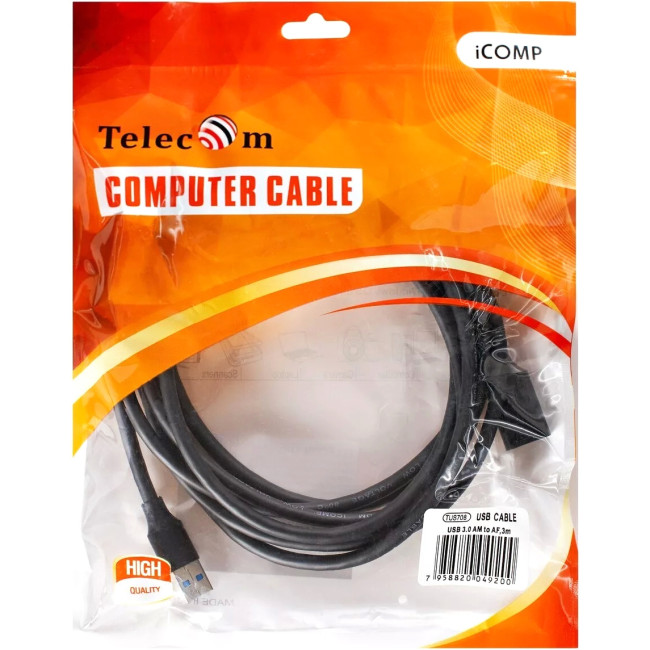 Кабель удлинительный USB3.0 Am-Af 3m Telecom черный (TUS708-3M) VCOM TUS708-3M