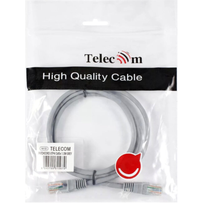 Патчкорд литой "Telecom" UTP кат.5е 1,0м серый VCOM NA102--1M Патчкорд литой "Telecom" UTP кат.5е 1,0м серый VCOM NA102--1M