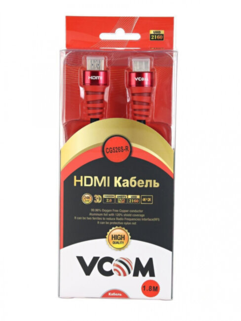 Кабель HDMI 19M/M ver. black and red 2.0, 1,8m VCOM <CG526S-R-1.8M> Blister VCOM HDMI (m)- HDMI (m) 1.8м