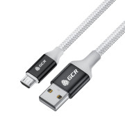 GCR QC Кабель 1.0m MicroUSB, быстрая зарядка, белый нейлон, AL корпус черный, белый ПВХ, 28/24 AWG, GCR-53270 Кабель Greenconnect 1 м (GCR-53270)