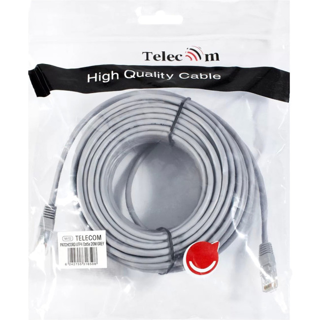 Патчкорд литой "Telecom" UTP кат.5е 20,0м серый VCOM NA102--20M Патчкорд литой "Telecom" UTP кат.5е 20,0м серый VCOM NA102--20M