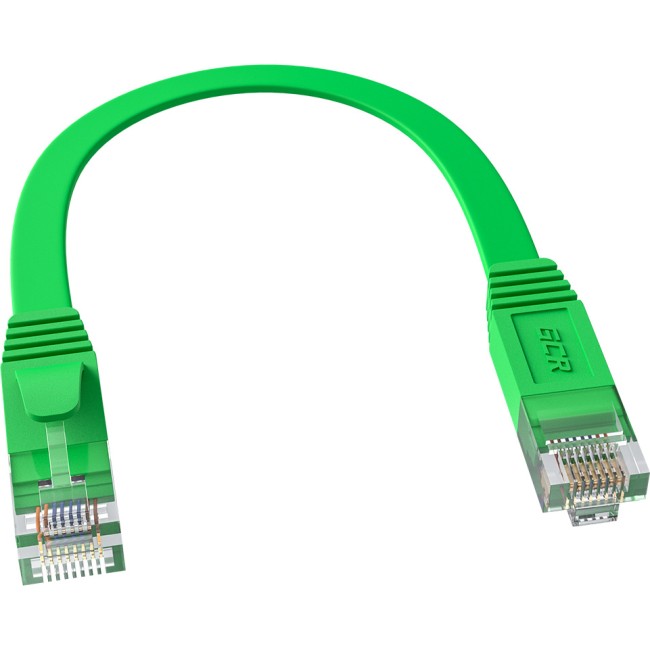 GCR Патч-корд PROF плоский прямой 0.15m, UTP медь кат.6, зеленый, 30 AWG, ethernet high speed 10 Гбит/с, RJ45, T568B, GCR-52280 Greenconnect GCR-52280