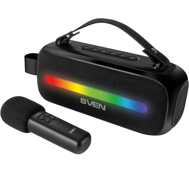 SVEN PS-255, черный, акустическая система 2.0, мощность 2x6 Вт (RMS), Bluetooth, FM, USB, караоке микрофон, встроенный аккумулятор Sven SV-022563