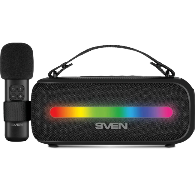 SVEN PS-255, черный, акустическая система 2.0, мощность 2x6 Вт (RMS), Bluetooth, FM, USB, караоке микрофон, встроенный аккумулятор Sven SV-022563