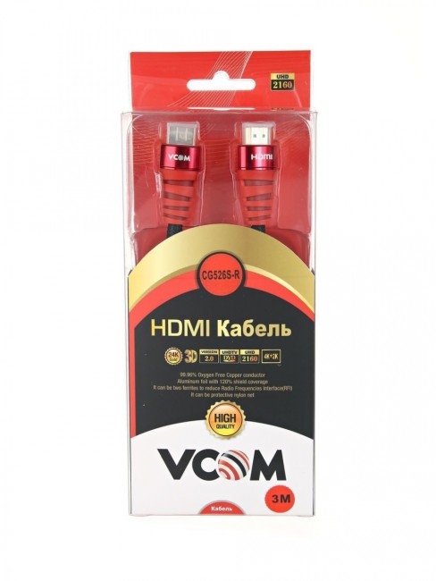 Кабель HDMI 19M/M ver. black and red 2.0, 3m VCOM <CG526S-R-3M> Blister VCOM HDMI (m)- HDMI (m) 3м Кабель HDMI 19M/M ver. black and red 2.0, 3m VCOM <CG526S-R-3M> Blister VCOM HDMI (m)- HDMI (m) 3м