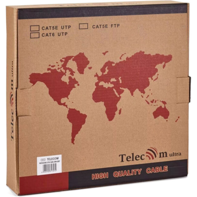 Патчкорд литой "Telecom" UTP кат.5е 30,0м серый VCOM NA102--30M Патчкорд литой "Telecom" UTP кат.5е 30,0м серый VCOM NA102--30M