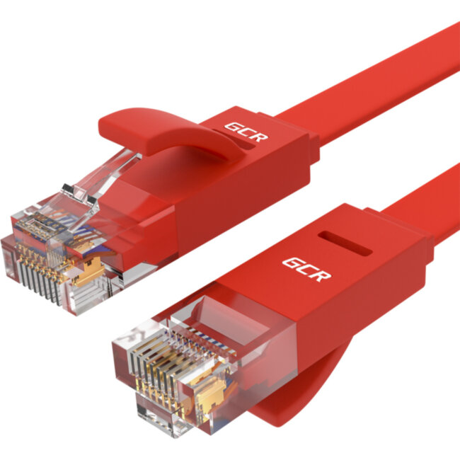 GCR Патч-корд PROF плоский прямой 1.0m, UTP медь кат.6, красный, 30 AWG, ethernet high speed 10 Гбит/с, RJ45, T568B, GCR-53083 Greenconnect GCR-53083