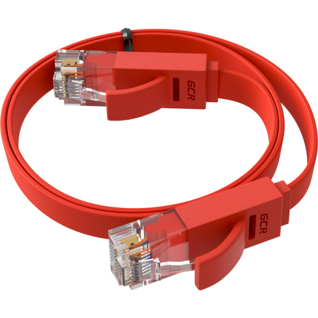 GCR Патч-корд PROF плоский прямой 1.0m, UTP медь кат.6, красный, 30 AWG, ethernet high speed 10 Гбит/с, RJ45, T568B, GCR-53083 Greenconnect GCR-53083