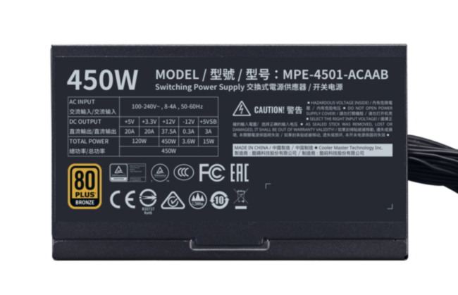 Блок питания 450 Ватт Cooler Master MWE 450 Bronze - V2