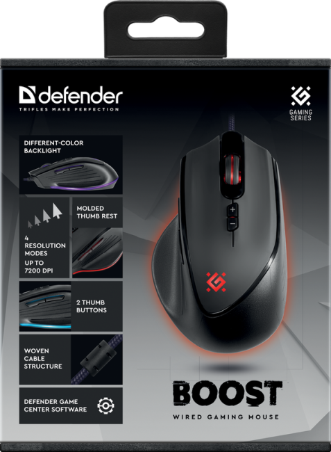 Defender Проводная игровая мышь Boost GM-708L оптика,7кнопок,7200dpi Defender 52708