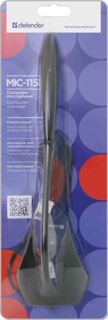 Defender Микрофон компьютерный MIC-115 черный, кабель 1,7 м Defender MIC-115 Defender Микрофон компьютерный MIC-115 черный, кабель 1,7 м Defender MIC-115
