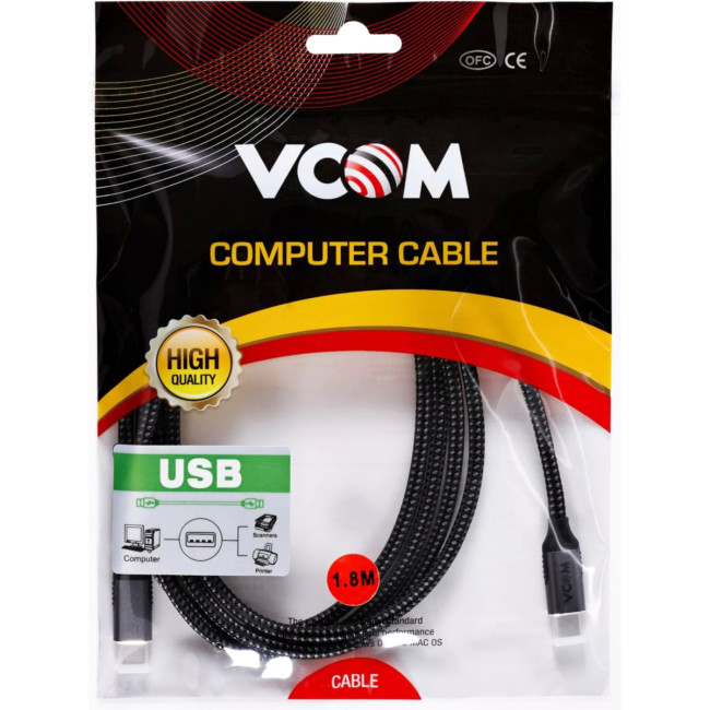 Кабель USB3.2 Gen2X2, CM->CM, 20Gbs, 100WT, 4KX60Hz, All shell, 1.8m  VCOM <CU420M-1.8M> VCOM CU420M-1.8M