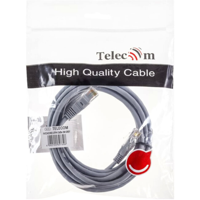 Патчкорд литой "Telecom" UTP кат.5е 3,0м серый VCOM NA102--3M Патчкорд литой "Telecom" UTP кат.5е 3,0м серый VCOM NA102--3M