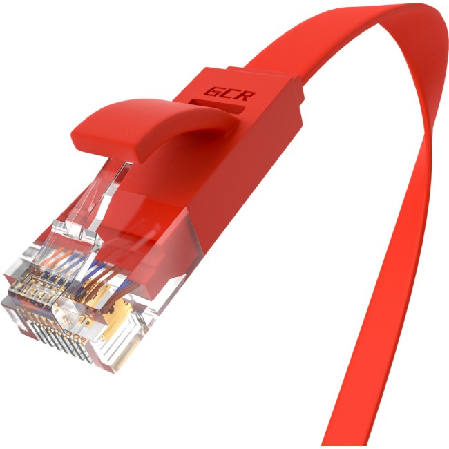 GCR Патч-корд PROF плоский прямой 1.5m, UTP медь кат.6, красный, 30 AWG, ethernet high speed 10 Гбит/с, RJ45, T568B, GCR-53084 Greenconnect GCR-53084