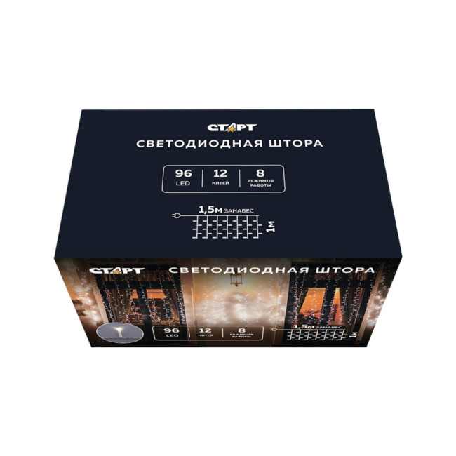 Гирлянда Гирлянда 96LED 220V, 8 режимов, 1,5х1 м, занавес, тёплый белый Гирлянда Гирлянда 96LED 220V, 8 режимов, 1,5х1 м, занавес, тёплый белый