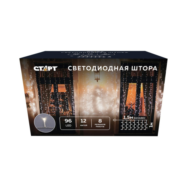 Гирлянда Гирлянда 96LED 220V, 8 режимов, 1,5х1 м, занавес, тёплый белый Гирлянда Гирлянда 96LED 220V, 8 режимов, 1,5х1 м, занавес, тёплый белый