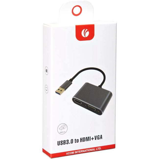 Кабель-переходник USB 3.0 (Am) --> HDMI(f)+VGA(f), Aluminum Shell, VCOM <CU322M> VCOM CU322M
