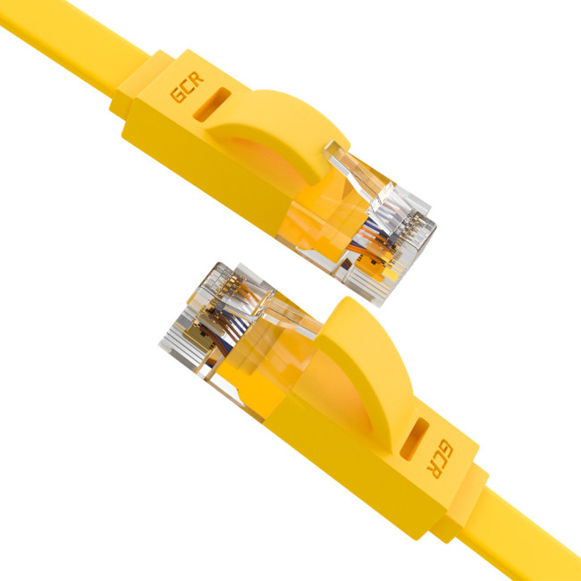 GCR Патч-корд PROF плоский прямой 3.0m, UTP медь кат.6, желтый, 30 AWG, GCR-LNC622-3.0m, ethernet high speed 10 Гбит/с, RJ45, T568B Greenconnect GCR-LNC622-3.0m