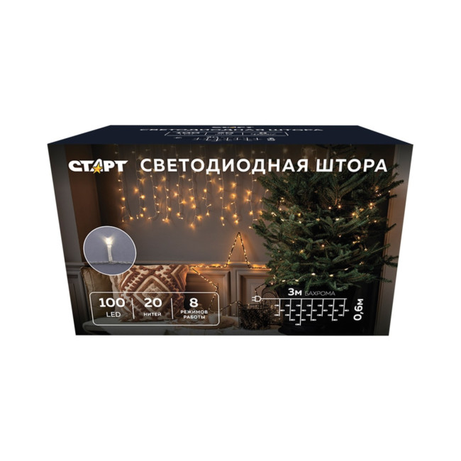 Гирлянда Гирлянда 100LED 220V, 8 режимов, 3 м, бахрома, тёплый белый Гирлянда Гирлянда 100LED 220V, 8 режимов, 3 м, бахрома, тёплый белый