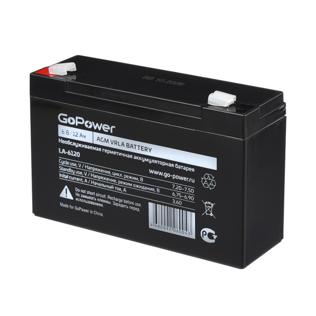 Аккумулятор свинцово-кислотный GoPower LA-6120 6V 12Ah (1/10) Аккумулятор свинцово-кислотный GoPower LA-6120 (00-00015322)