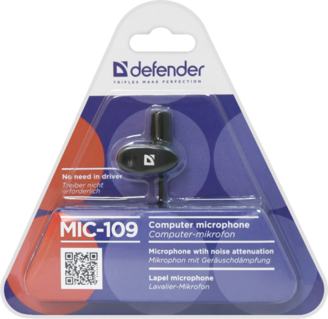Defender Микрофон компьютерный MIC-109 черный, на прищепке, 1,8 м Defender MIC-109