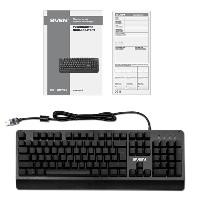 Механическая игровая клавиатура SVEN KB-G9700 (104 кл,+12Fn,RED switch, RGB, мет, корпус) Sven SV-015831