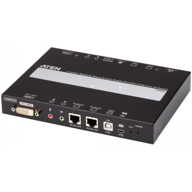 Удлинитель, KVM+DVI, управление по IP, Rackmount/Desktop, 10/100 Base-T, с KVM-шнурами PS2 1х1.2м.;USB 1x1.2м., TCP/IP, (Virtual Media;WIN98SE/ME/2000/XP/FREE-BSD/LINUX 7.0 или выше;1600x1200 60Hz;) ATEN CN9600