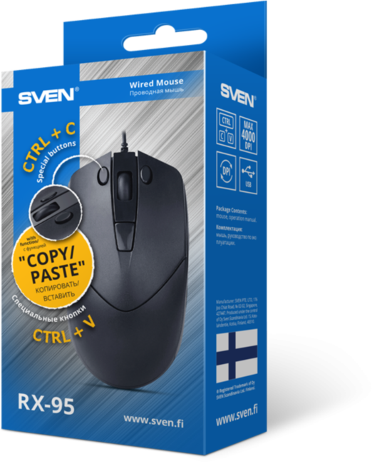 Мышь SVEN RX-95 чёрная (кн. копировать-вставить. 5+1кл. 1000-4000 DPI, кор.) Sven RX-95