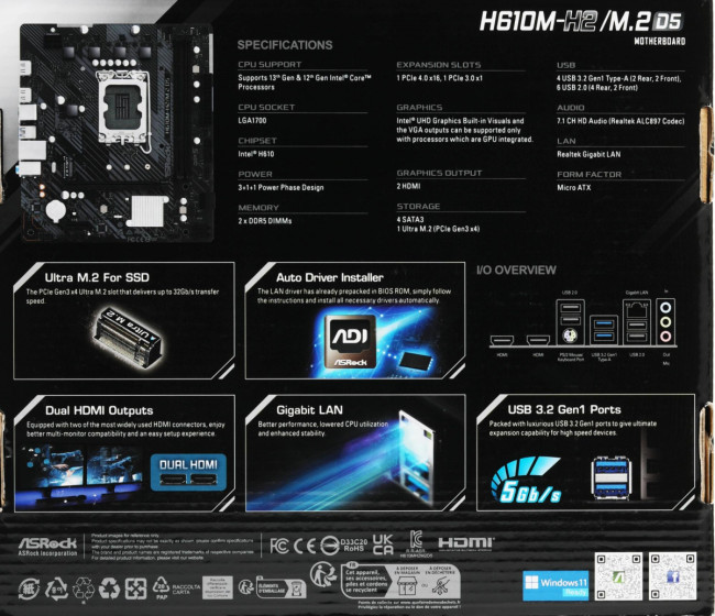 Материнская плата ASRock H610M-H2/M.2 D5 Материнская плата ASRock H610M-H2/M.2 D5