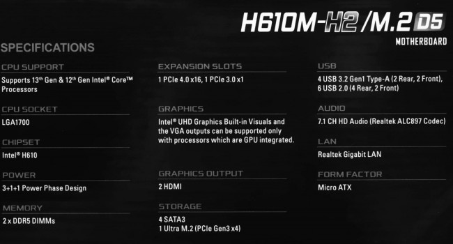 Материнская плата ASRock H610M-H2/M.2 D5 Материнская плата ASRock H610M-H2/M.2 D5